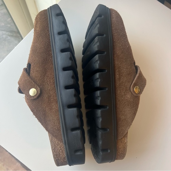 Birkenstock Boston Chunky Sole Dark Tea Suede Leather Brown Clogs 41 Womens 10 - Picture 9 of 12